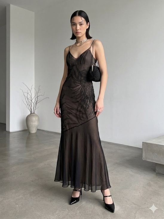 BCBGMaxAzria Dresses & Skirts - Vintage 90s BCBG MaxAzria Black Silk Beaded Maxi Dress | ASO Tell Me Lies - US 6